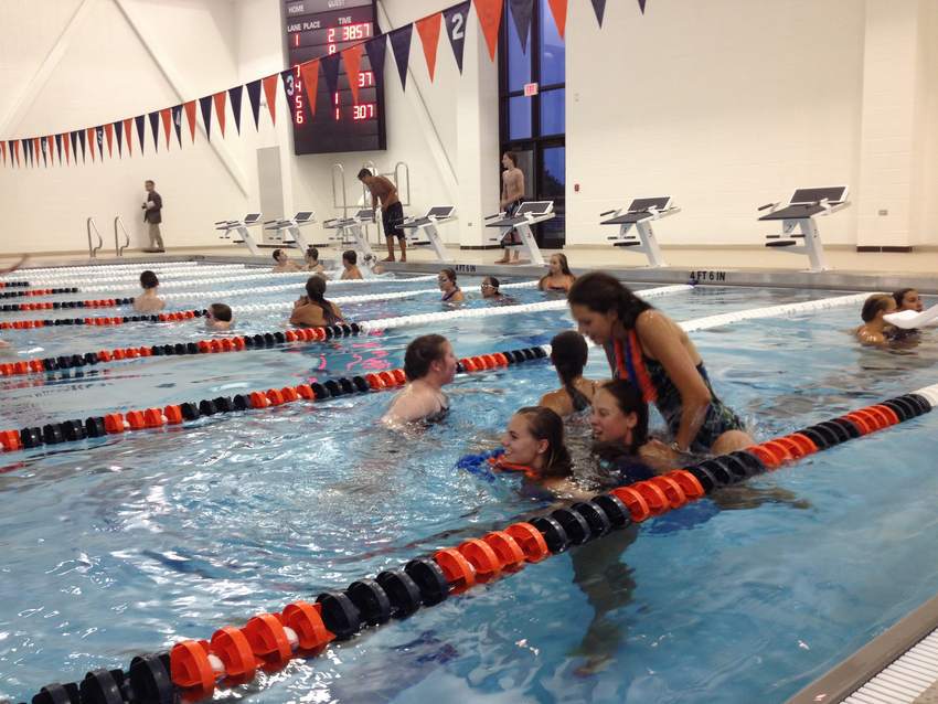 BG students test out the waters of the Natatorium's new pool.