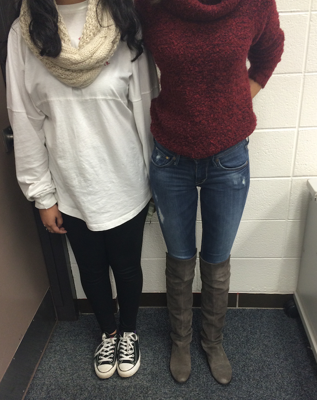 Students showcasing leggings and jeans.