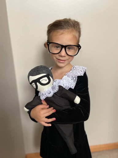 Mrs. McCleish's five-year-old daughter dresses up as Ruth Bader Ginsberg.